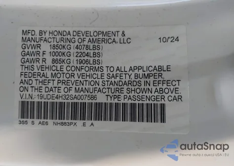 2025 Acura Integra A-Spec из США, поврежденный, VIN 19UDE4H32SA007586